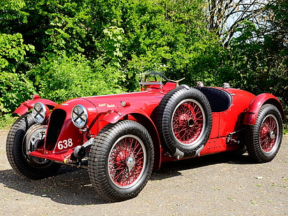 klassisches rotes Fahrzeug, Aston Martin, 1939, rot, Seitenansicht, Stil, Autos, Retro, Natur, Bäume, Asphalt, HD-Hintergrundbild HD wallpaper