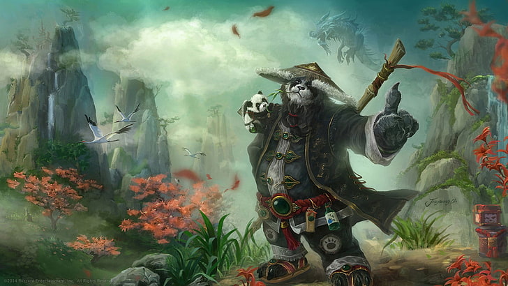 Иллюстрация кунг-фу Панда, World of Warcraft, World of Warcraft: туманы Пандарии, видеоигры, HD обои