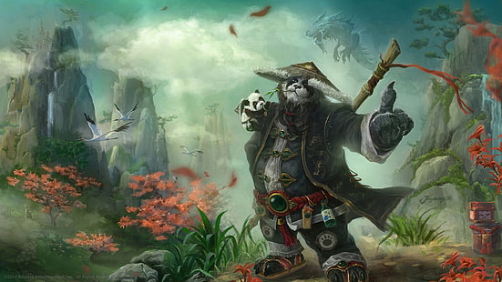 Иллюстрация кунг-фу Панда, World of Warcraft, World of Warcraft: туманы Пандарии, видеоигры, HD обои HD wallpaper