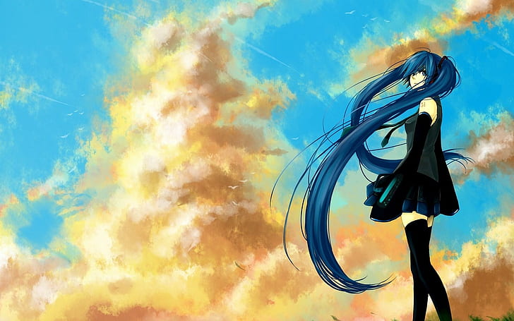 Beautiful Anime Girl Blue Hair Black Dress, beautiful, anime, girl, blue, hair, black, dress, HD wallpaper
