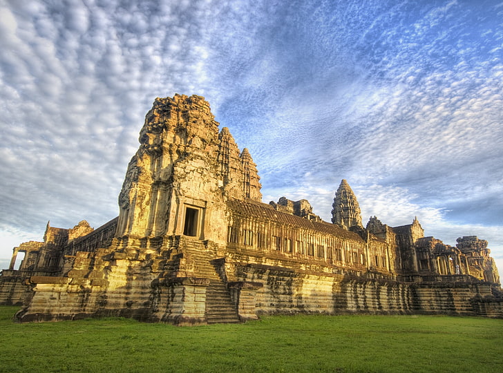 Камбоджийски храм, Ангкор Ват, Азия, Камбоджа, Град, Облаци, Храм, древен, HD тапет