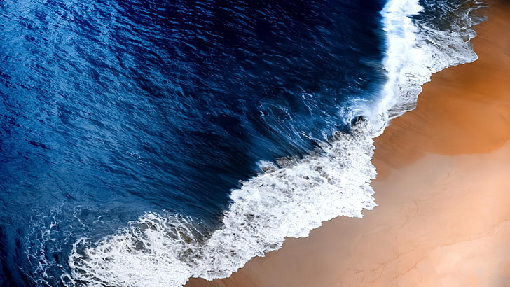 пяна, вълна, море, плаж, въздушен изглед, HD тапет