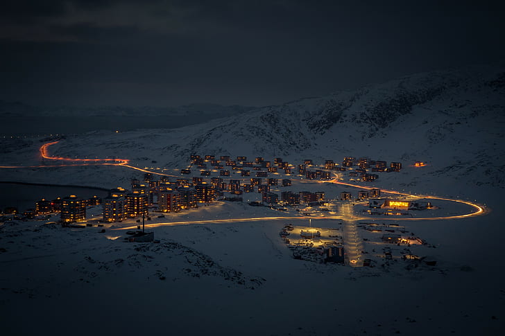 pemandangan, malam, musim dingin, Wallpaper HD