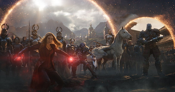 Elizabeth Olsen, ผู้หญิง, CGI, ภาพยนตร์, Avengers Endgame, Valkirie, Pegasus, ภาพนิ่งภาพยนตร์, MCU, Marvel Cinematic Universe, Marvel Comics, Scarlet Witch, วอลล์เปเปอร์ HD HD wallpaper
