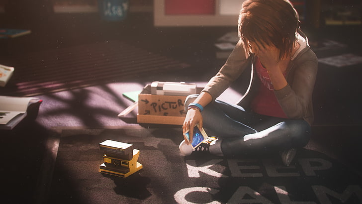 brązowowłosa dziewczyna siedząca na podłodze ilustracja Life Is Strange, Max Caulfield, Tapety HD