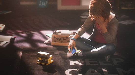 menina de cabelos castanho, sentada na ilustração do chão, Life Is Strange, Max Caulfield, HD papel de parede HD wallpaper