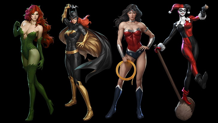 Обои DC супергероя, DC Comics, Batgirl, Poison Ivy, Wonder Woman, Харли Куинн, HD обои