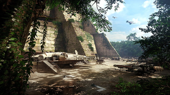 brun pyramid tapet, Star Wars, rymdskepp, X-wing, Millennium Falcon, Y-Wing, HD tapet HD wallpaper