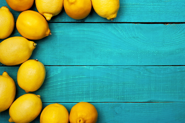 giallo, limone, agrumi, sfondo blu, Sfondo HD