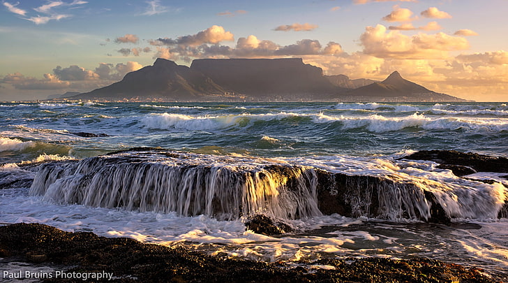 body of water, mountains, the ocean, South Africa, Cape Town, HD wallpaper