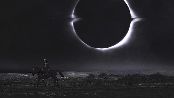 dark, photo manipulation, black, Hani Jamal, Moon, eclipse, HD wallpaper