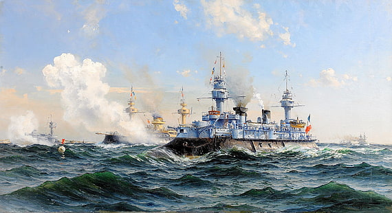 sea, wave, clouds, Navy, Cruiser, Herman Gustav Sillen, HD wallpaper HD wallpaper