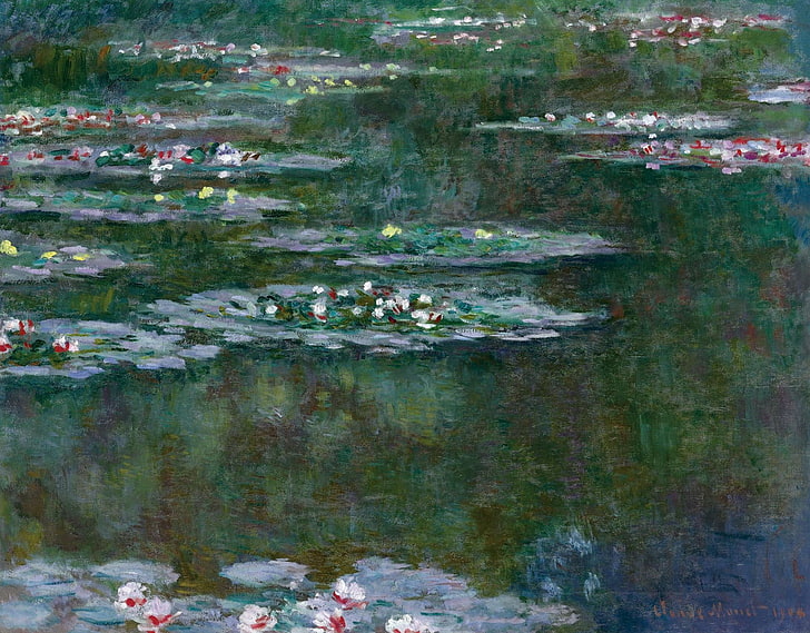 цветя, природа, езерце, картина, Клод Моне, водни лилии, HD тапет