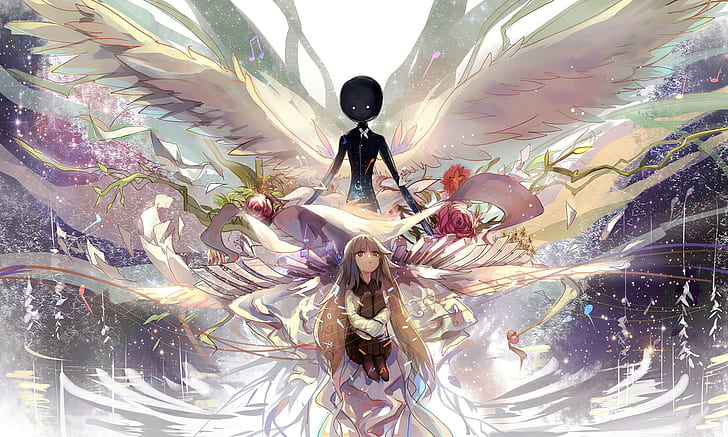 Deemo, ailes, fille, personnage anime ange fille, deemo, ailes, fille, Fond d'écran HD