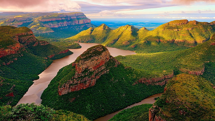blyde river canyon, nature reserve, south africa, spectacular, mountains, landscape, canyon, river, HD wallpaper