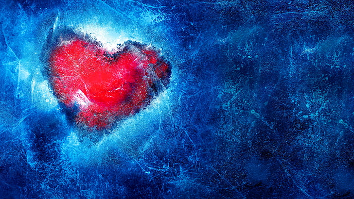 синьо, червено, сърце, замръзнало, любов, лед, ледено, 5k, 5k uhd, HD тапет