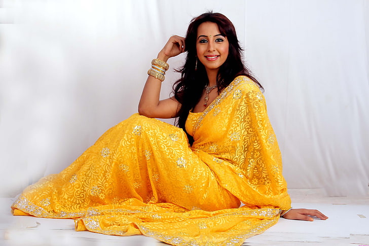 aktris, India, sanjana, saree, Wallpaper HD