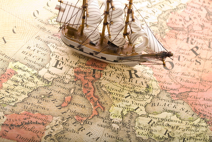 船、地図、ヨーロッパ、ヨーロッパ、航海のテーマ、 HDデスクトップの壁紙