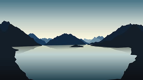 paisaje, arte vectorial, vector, minimalismo, simple, montañas, arte digital, ilustración, naturaleza, ilustración, fondo simple, agua, Fondo de pantalla HD HD wallpaper