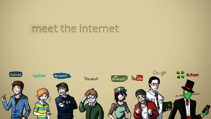 4chan, Facebook, logo, internet, YouTube, Google, Wikipedia, MySpace, Twitter, DeviantArt, HD wallpaper