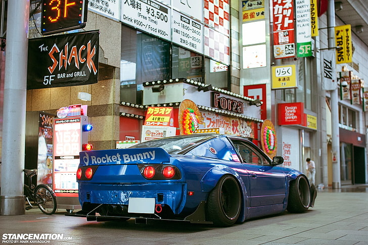 blue coupe, Nissan, Nissan S13, StanceNation, Rocket Bunny, HD wallpaper