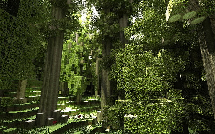 Minecraft wallpaper, Minecraft, render, screen shot, forest, HD wallpaper