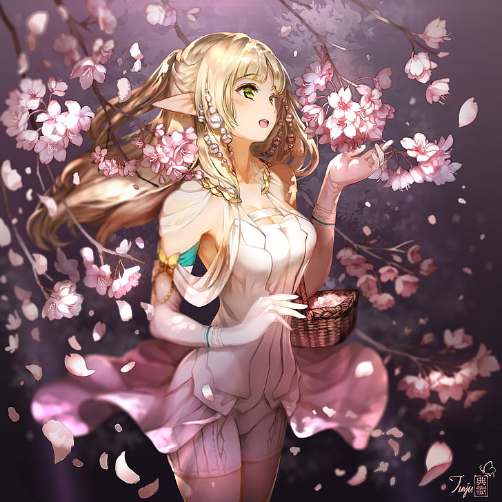 Blumen, spitze Ohren, blond, elf, HD-Hintergrundbild