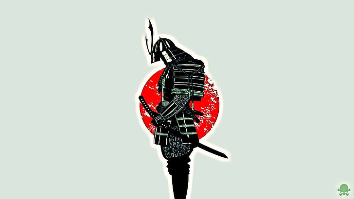 черен самурай тапет, самурай, минимализъм, Япония, флаг, HD тапет