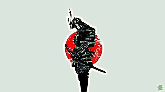 fond d'écran samouraï noir, samouraï, minimalisme, Japon, drapeau, Fond d'écran HD HD wallpaper