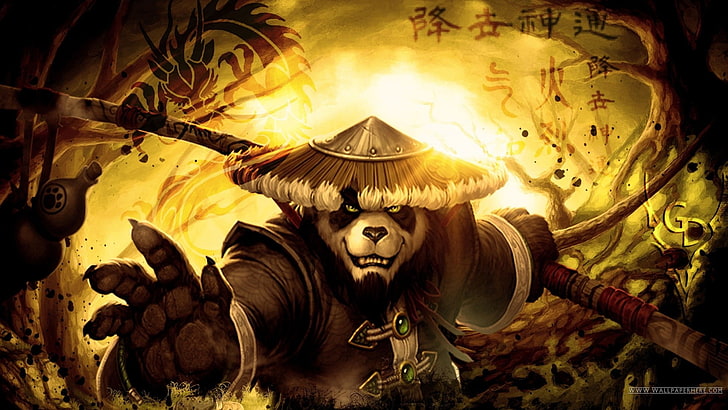 Dota Panda karaktärsillustration, World of Warcraft, World of Warcraft: Mists of Pandaria, videospel, HD tapet