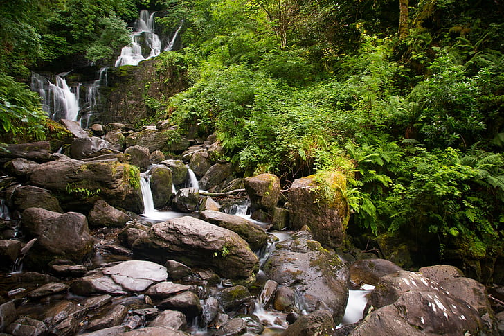 Irlanda, cascada, naturaleza, piedras, Fondo de pantalla HD