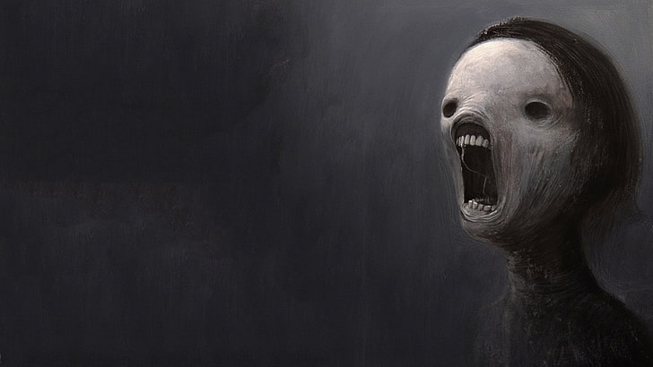 scary face, depressing, dark, teeth, screaming, HD wallpaper