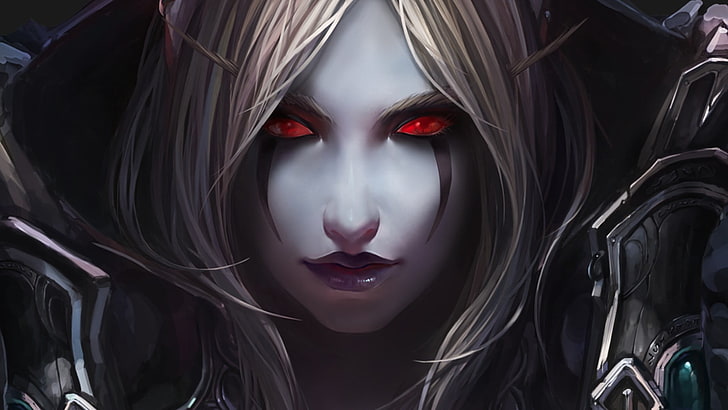 illustration de femme aux yeux rouges, World of Warcraft, elfes, Chenbo, Sylvanas Windrunner, morts-vivants, Warcraft, jeux vidéo, Fond d'écran HD