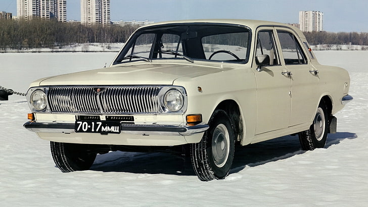 white sedan, snow, USSR, white, Volga, GAZ-24, HD wallpaper