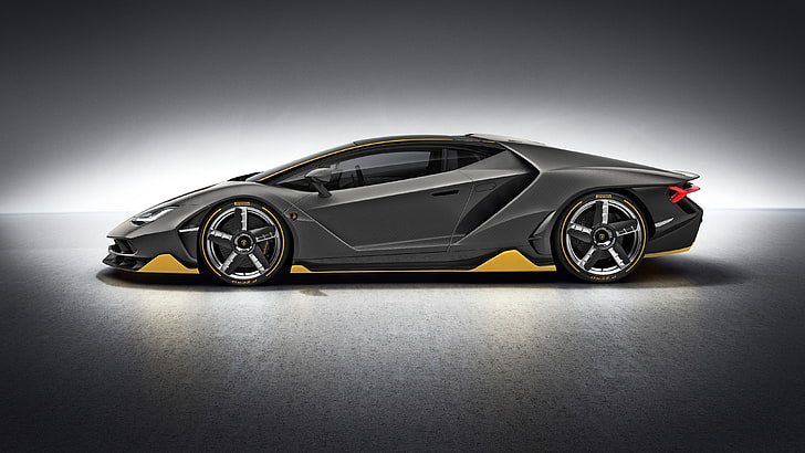 kelabu dan kuning Lamborghini Centenario coupe, supercar, mobil, kendaraan, Lamborghini, Wallpaper HD