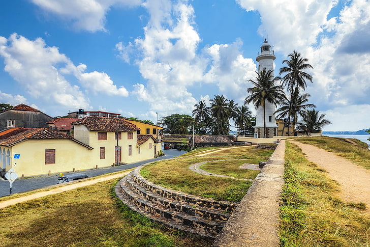 ciel, nuages, tropiques, palmiers, phare, Sri Lanka, fort de Galle, Fond d'écran HD