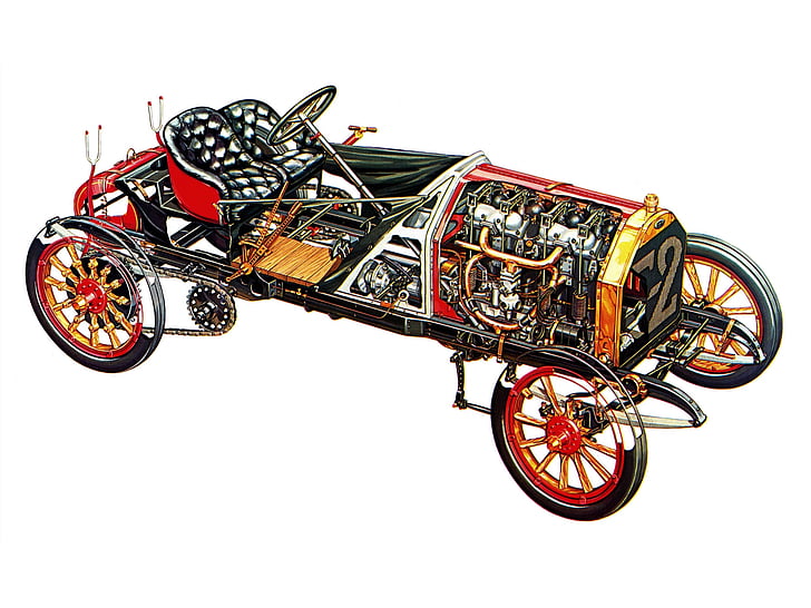 130, 1907, antique, corsa, cutaway, engine, engines, fiat, france, grand, interior, prix, race, racing, retro, HD wallpaper