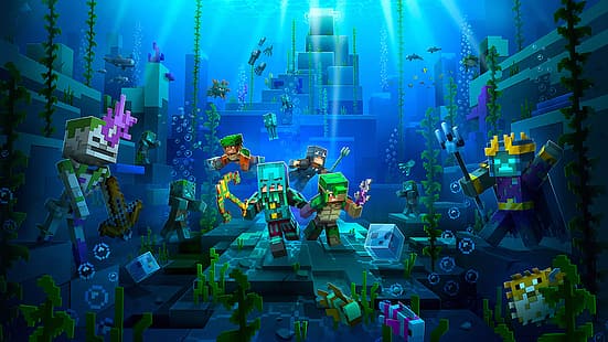 Minecraft, Minecraft Dungeons, vista para o mar, Minecraft Dungeons: Hidden Depths, 4K, HD papel de parede HD wallpaper