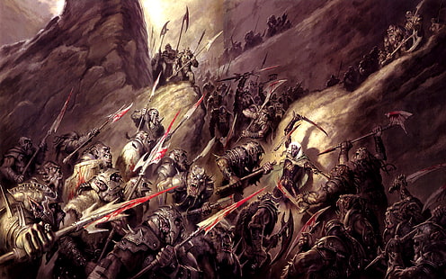 grupo de cavaleiro na pintura de guerra, arte de fantasia, guerra, fantasia sombria, batalha, HD papel de parede HD wallpaper