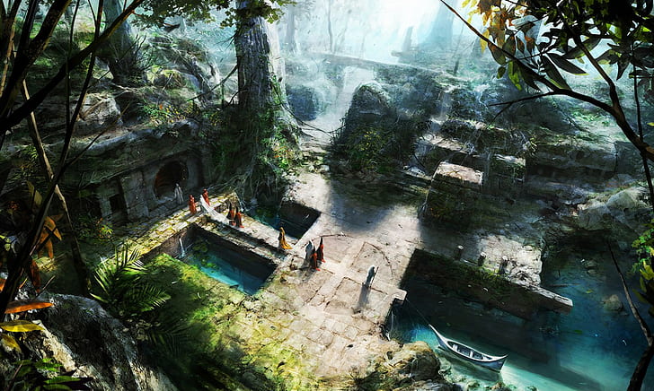 Ruine, Fantasiekunst, Tempel, Grafik, HD-Hintergrundbild