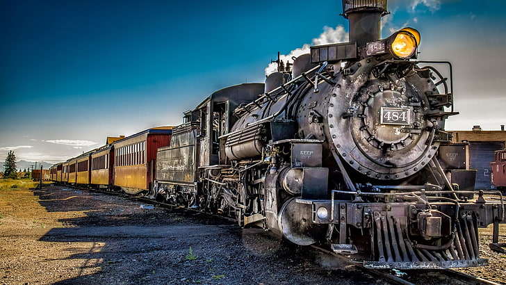 lokomotif uap, transportasi kereta api, lintasan, mesin uap, kereta api, lokomotif, kendaraan, Wallpaper HD