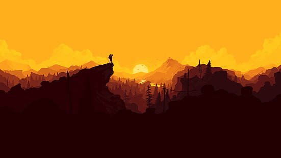 silhouette illustration of person on valley, fantasy art, Firewatch, Olly Moss, looking into the distance, HD wallpaper HD wallpaper