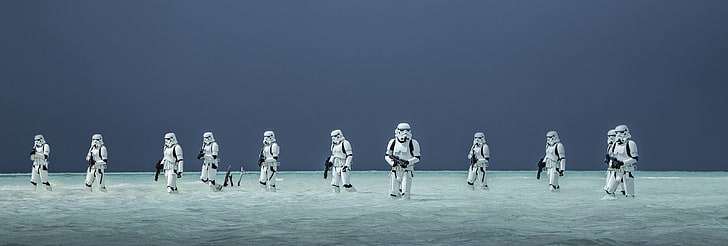 Storm Trooper figure lot, Rogue One: A Star Wars Story, Star Wars, stormtrooper, sea, beach, HD wallpaper