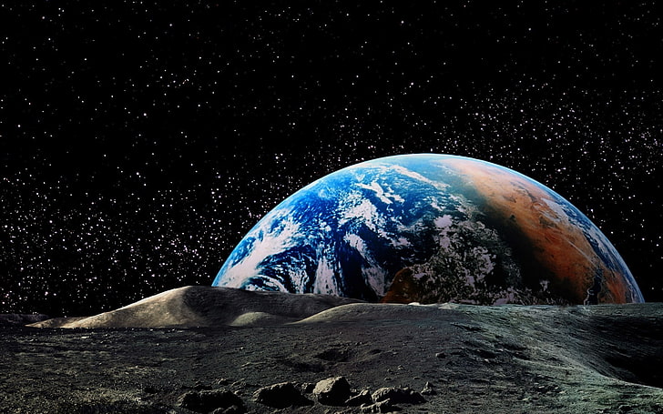 natura paesaggio pianeta terra spazio luna orizzonte stelle astronomia universo, Sfondo HD