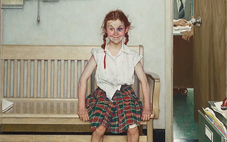 1953, Norman Rockwell, The Young Lady with a Shiner, American painter and illustrator, American artist and Illustrator, Girl with black eye, HD wallpaper