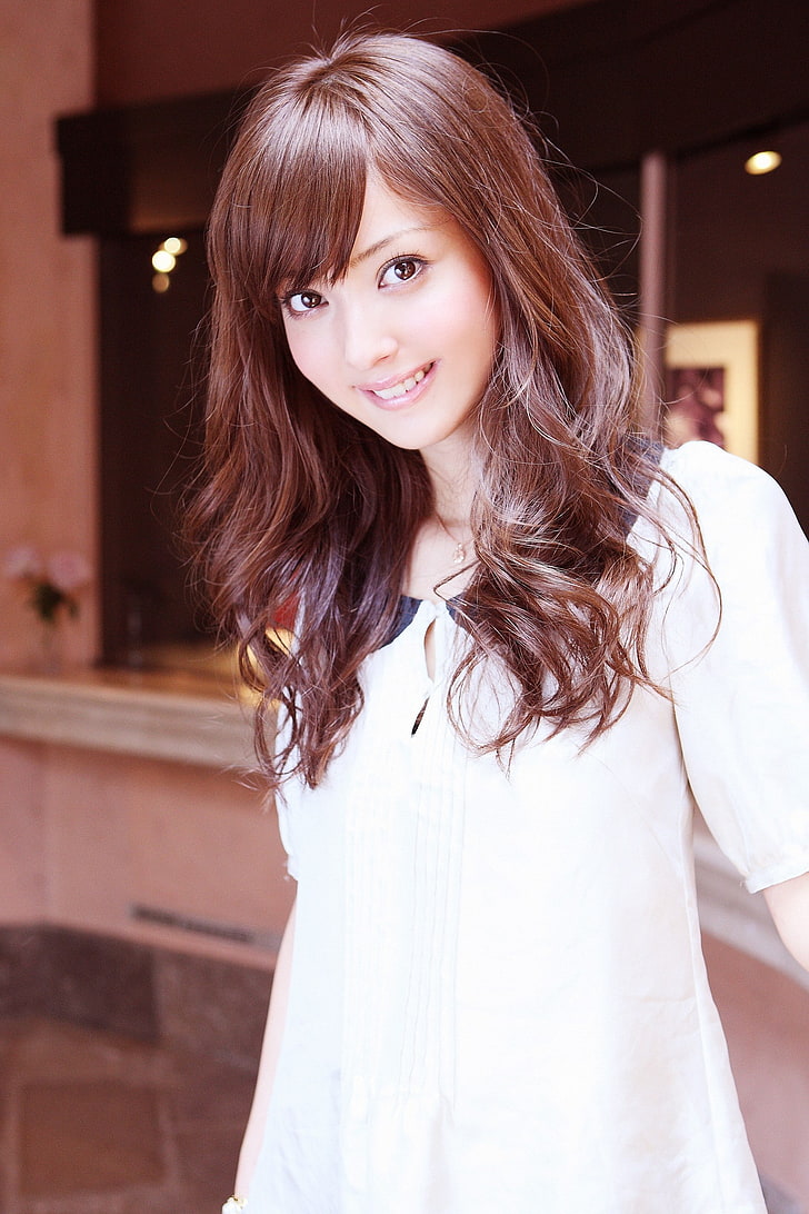 Sasaki Nozomi, Modell, asiatisch, japanisch, Frauen, lächelnd, Betrachter betrachtend, braune Augen, HD-Hintergrundbild, Handy-Hintergrundbild