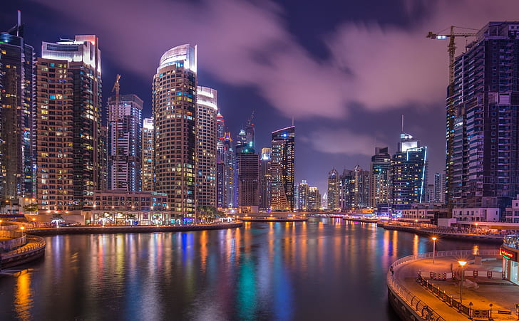 الليل ، المدينة ، دبي ، الإمارات العربية المتحدة، خلفية HD