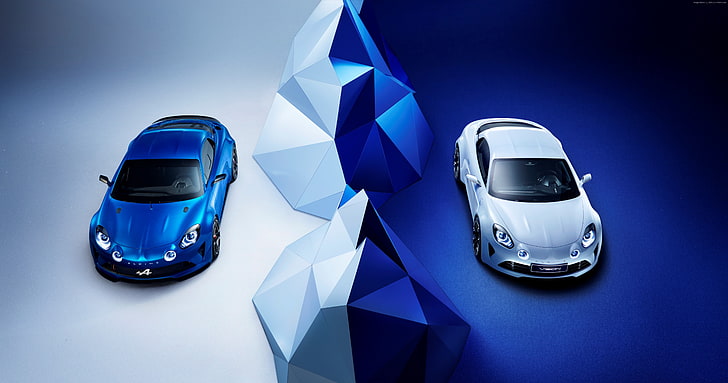 Автосалон в Женева 2016 г., бял, спортен автомобил, Renault Alpine Vision, син, HD тапет