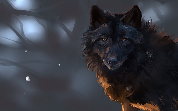 ilustrasi serigala coklat dan hitam, Hewan, Serigala, Wallpaper HD
