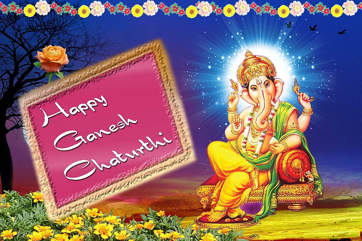 Happy Ganesh Chaturthy Hälsningar HD Indian God Photos, ganesha, lord, hälsningar, HD tapet